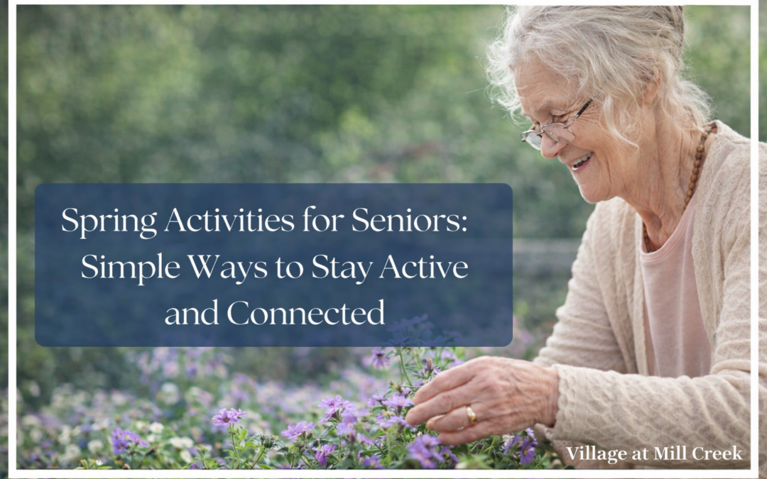 Senior woman gardening purple flowers